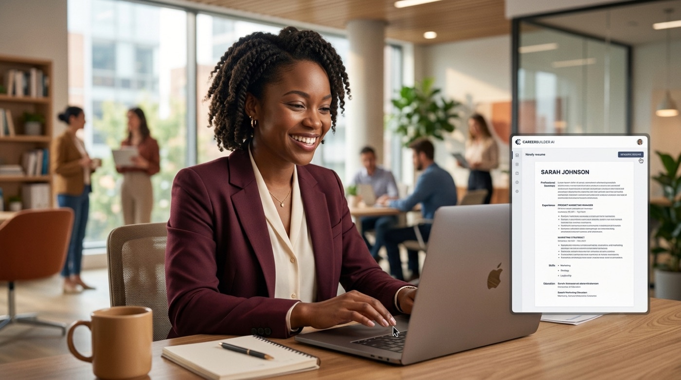 A complete resume being generated on a laptop from a chosen job role