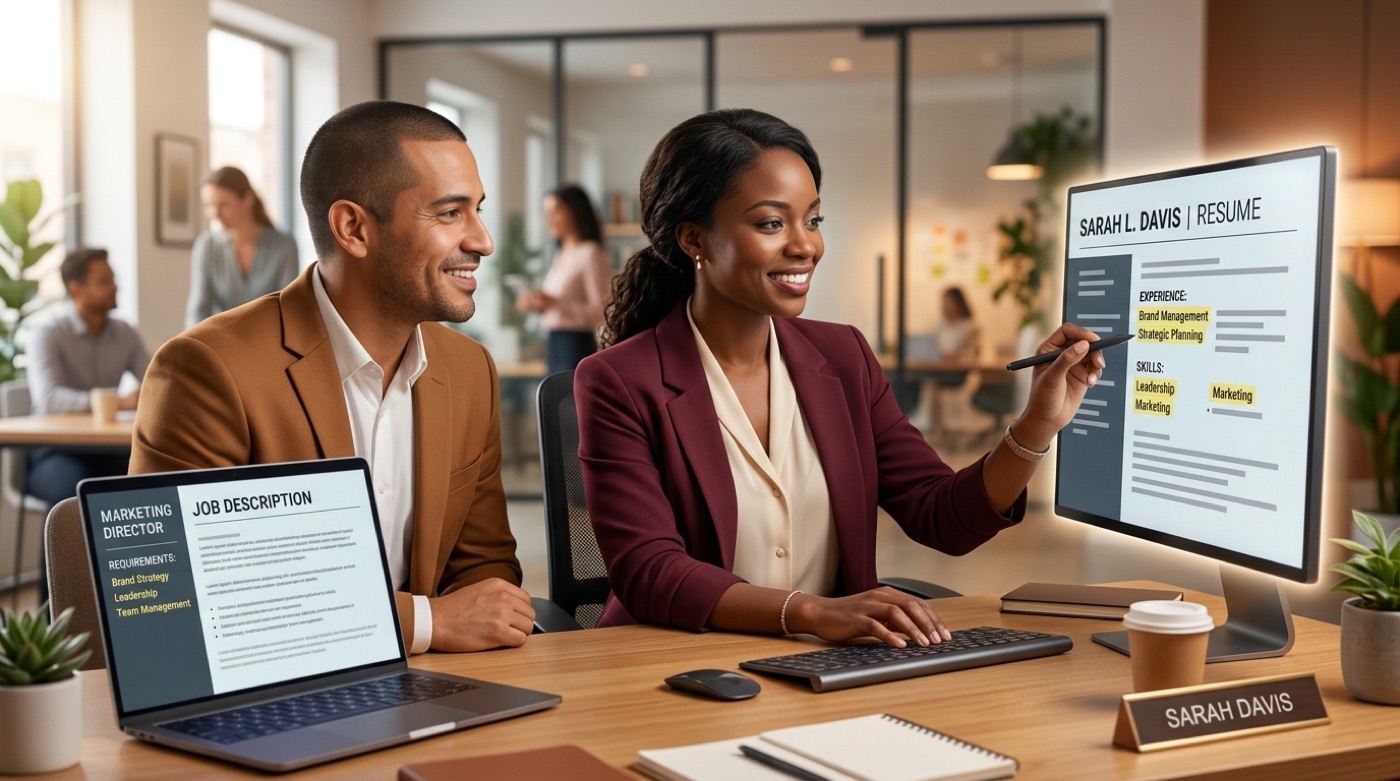 Side by side job description and matching tailored resume with highlighted skills