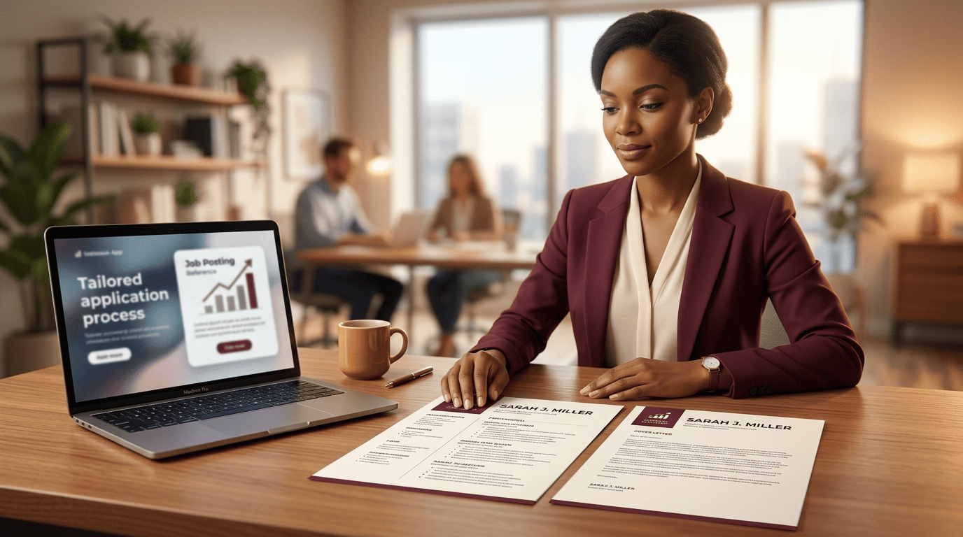 A coordinated tailored resume and matching cover letter laid side by side on a desk